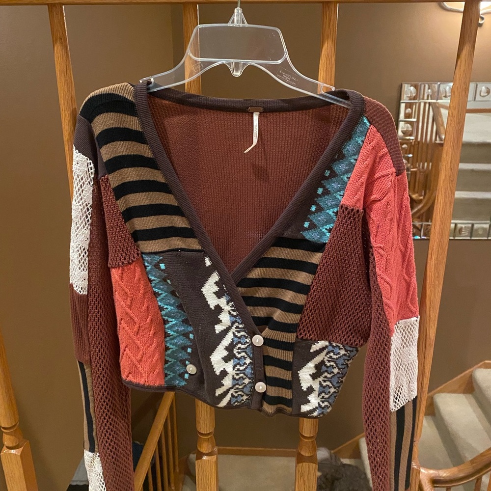 Free People Patchwork Cropped Sweater